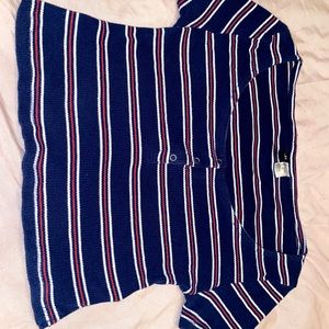H&M DIVIDED red white and blue striped crop top.